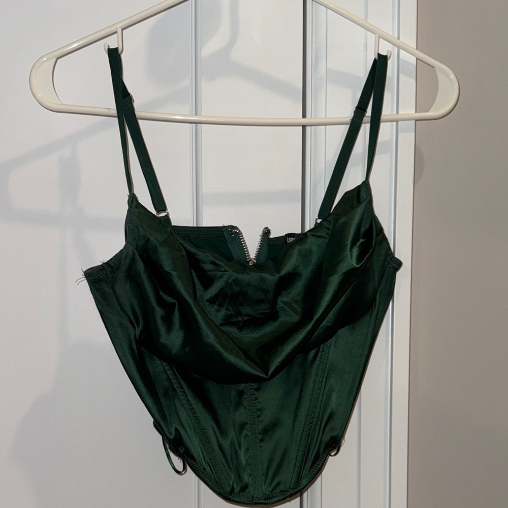 Urban Outfitters Dark Green Satin Bandeau